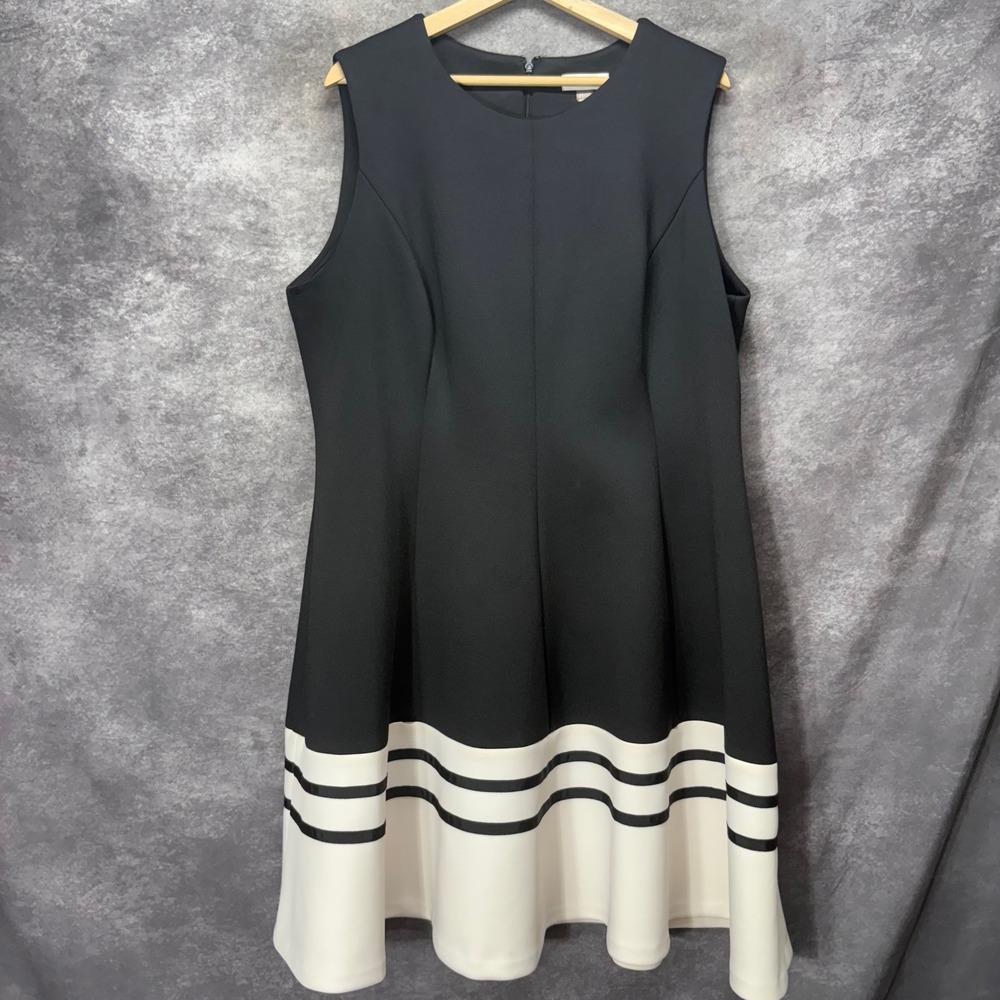 Calvin Klein Black Cream Colorblock Scuba Knit Fit & Flare Dress Size 18W Career